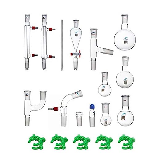 JOANLAB Glass Organic Chemistry Kit 24/40 Lab Glassware Set,19 pcs,Pyrex Laboratory Glassware Distillation