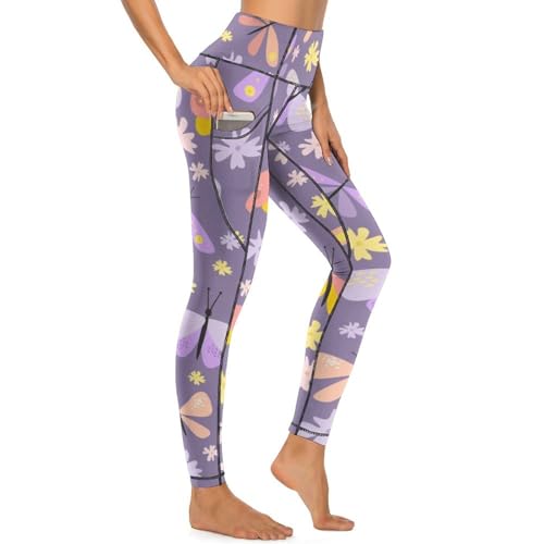 Legging de yoga violet imprimé papillon idéal pour le jogging et studio - 4
