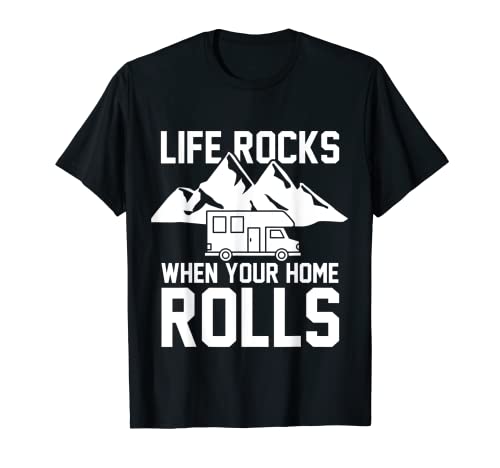 La vida es genial cuando tu casa funciona Glamping Campfire Nature Camiseta