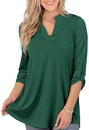 Othyroce Womens Tops L Plus Size Tops for Women V Neck Tunics 3/4 Sleeve Shirts for Women, Dark Green Tops