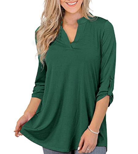 Othyroce Womens Tops L Plus Size Tops For Women V Neck Tunics 3/4 Sleeve Shirts For Women, Dark Green Tops #TOP5