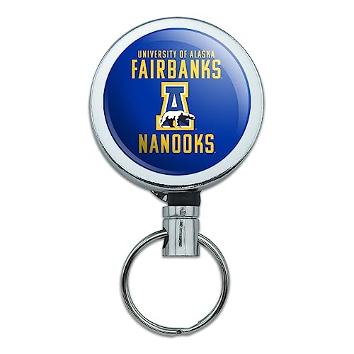University of Alaska, Fairbanks Nanooks Logo Heavy Duty Metal Retractable Reel ID Badge Key Card Tag Holder with Belt Clip