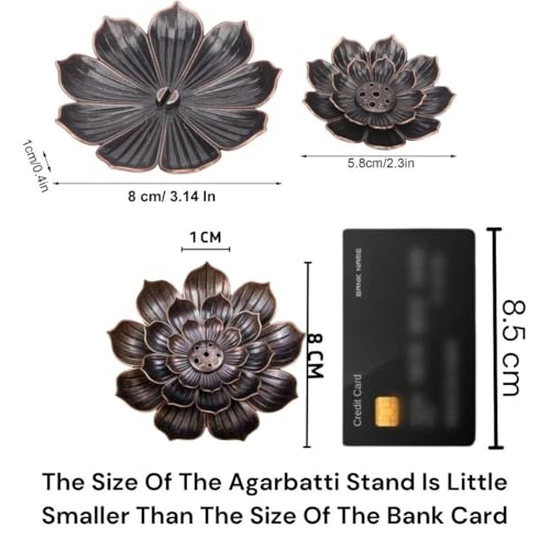 Image of SATYAM KRAFT 1 Pcs Lotus Flower Design Agarbatti Stand Incense Holder Detachable Ash Catcher Metal for Decorations Setup, Home, Pooja, Mandir, Wedding, Spiritual Events, Insence Burner (Bronze)