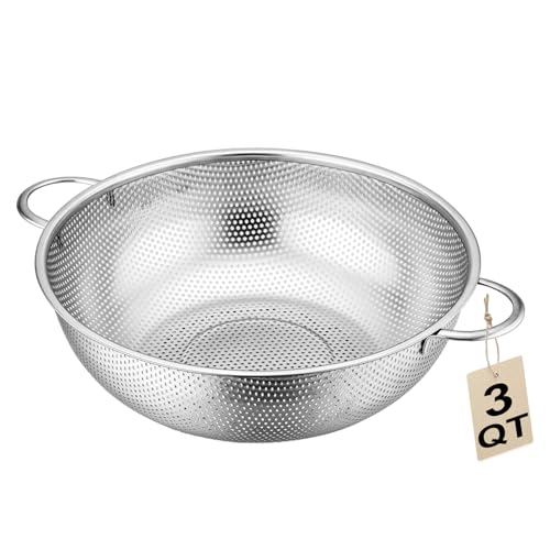 JIDSPWLS Stainless Steel Colander, 3-Quart Micro-Perforated Metal Colander Strainer with