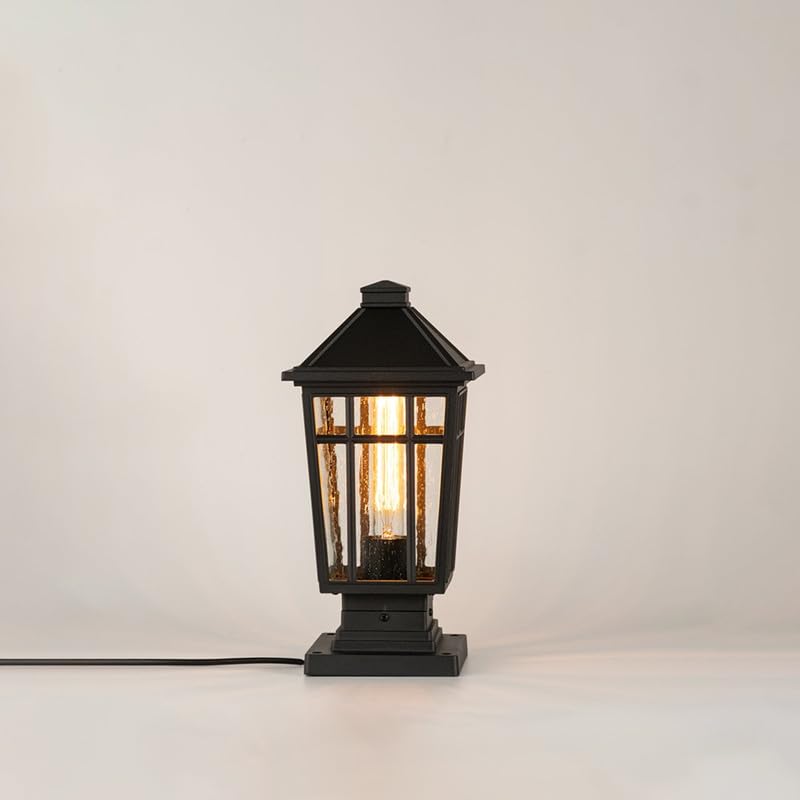 Whispering Homes | Lodge Birdcage Black Outdoor Gate Light | Minimalist Pillar Mount Lamp with Matte Black Finish & Seeded Glass | Outdoor Lighting for Boundary Pillars, Pathway & Garden Entry-image-19
