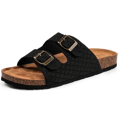 Image of Women's Comfy Arch Support Cork Footbed Adjustable Knitting Straps Indoor and Outdoor Slides Sandals