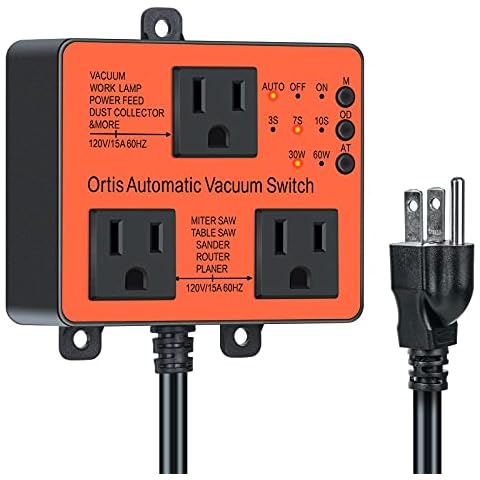 Automatic Vacuum Switch, Ortis Dust Control Autoswitch for More Power Tools, Delay Vacuum On/Off to Prevent Circuit Overload and Tripping, Adjustable Actuation Threshold Cover