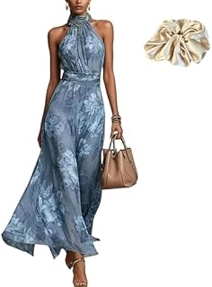 Floral Chiffon Halter Sleeveless Maxi Dress Wedding Guest Cocktail Turtle Neck Dresses Spring Party Dresses for Women 2026