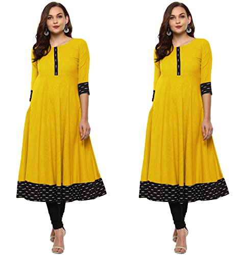 Image of NATEK Cotton Anarkali Printed Border Kurtis for Women Combo Pack of 2