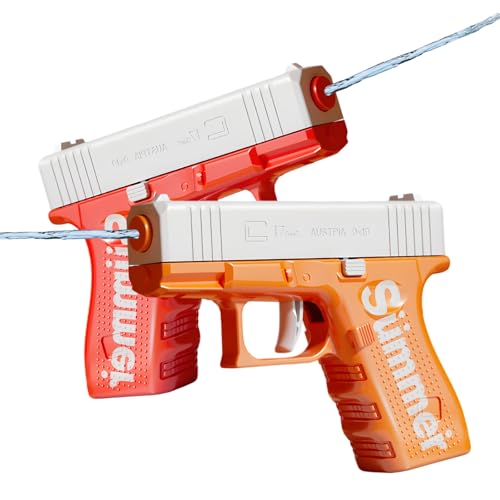 IGEAIIE Water Pistols for Kids, 2 Pack Mini Water Gun Toys Long Range 10M, Squirt Pistols for Boys Girls, Summer Outdoor Water Fighting Toys for Pool, Beach, Garden, Bath, Party Games (Red, Orange)