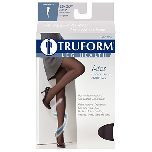 Image of Truform Sheer Compression Pantyhose, 15-20 mmHg, Women's Shaping Tights, 20 Denier, Navy, Tall (Pack of 2)