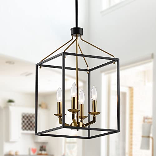 Unknown1 12" Wide Matte Black and Gold 4-Light Entry Industrial Metal Dimmable