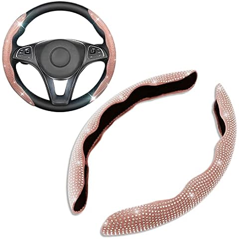 Bling Steering Wheel Cover for Women&Man,Bling car Accessories,Safe and Non Slip Car Accessory,Universal Fit 99% Car Wheel Protector(Pink,White Diamond) Cover