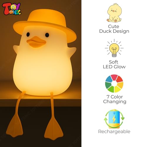 Image of TOYTONIC Silicone Duck Night Lamp Soft LED Bedside Light with Touch Control & 7-Color Changing, USB Rechargeable Nursery Lamp for Kids Bedroom, Cute Animal Shape Baby Nightlight & Gift, Mobile Holder