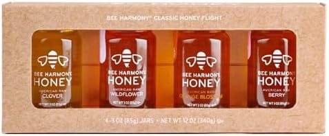 Bee Harmony Classic Honey Flight, Gift Set, 3 oz Jars (Pack of 4)