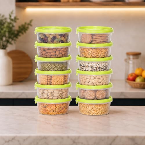 Image of Cutting EDGE Nesterware 500ml Stackable Food Container (Set of 12, Green) | BPA-free plastic, stackable design, leak-proof, kitchen storage, pantry, fridge, meal prep, reusable, travel use