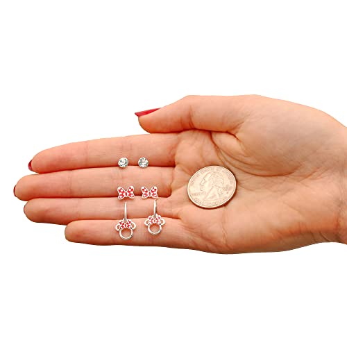 Disney Minnie Mouse Red Silver Plated Crystal Stud Earring Set, 3 Pairs - Officially Licensed #TOP5