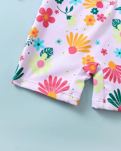 Image of Toddler Girl Swimsuit Baby Girl Bathing Suit Long Sleeve Floral Zipper One-Piece Rash Guard Swimsuit with Hat