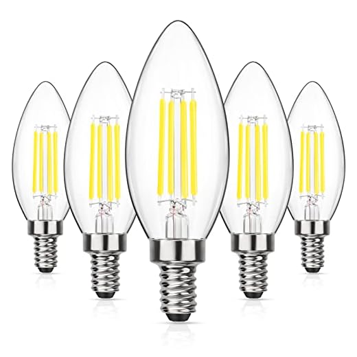 MAXvolador Dimmable E12 Candelabra LED Light Bulbs 60W Equivalent, 5000K Daylight White, 600Lumens LED Chandelier Bulb, Decorative B11 Filament Candle Light Bulbs Clear Glass, Pack of 5