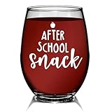 YouNique Designs After School Snack Wine Glass, 15 Ounces, Funny Teacher Stemless Wine Glass, Teacher Appreciation Cup For Women