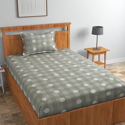 Image of NHD HOME 180 TC Presents Glace Cotton Single Bedsheets(Size-90 X 60 Inch) with 1 Pillow Covers(Size-18 X 28) Polkadot Pastle Green