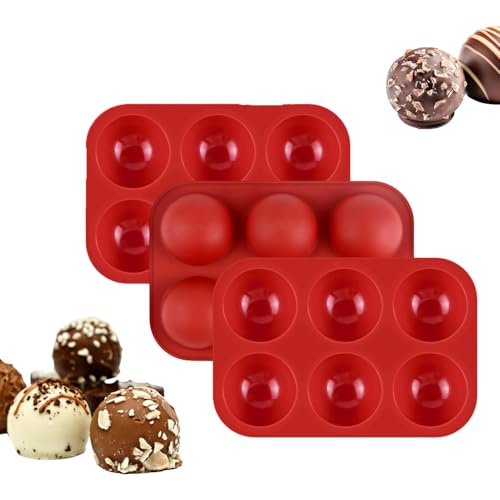 Silicone Semi Sphere Chocolate Bomb Molds 6-Cavity Half Sphere Non-Stick Baking Mould Perfect for Hot Cocoa Bombs Cake Jelly Dome Mousse and Candy DIY (3 Pcs Brick Red)