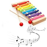 Xilófono,Juguete de Xilófono,con 2 Mazos y 8 Llaves de Metal de Color Arcoíris, Instrumento Musical de Madera