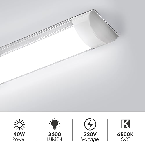 HUMIGA 2 Pack 4FT LED Batten Light, 40W 3600LM Slim Profile Wide Tube Lighting for Ceiling of Indoor Home Shop Office Cool White 6500K - Image 3