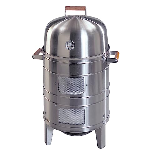Americana Grills 351 Square Inch Heavy-Duty Stainless Steel Charcoal BBQ Meat Water Smoker w/Side & Hood Handles, 5.5qt Water Pan, & Removable Ash Pan