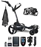 MGI Zip Navigator All-Terrain Remote Controlled Electric Motorized Push Cart Golf Caddie | Includes Drink, GPS/Phone, and Umbrella Holders | with Signature Series Power Bundle & Golf Towel