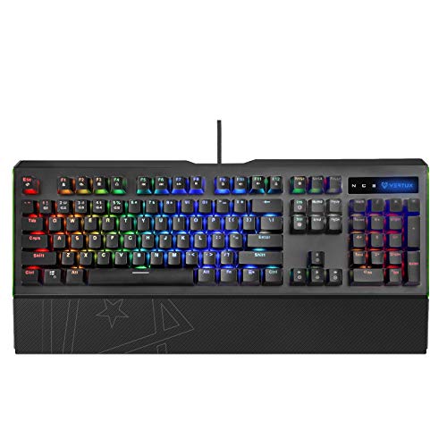 Image of Vertux Gaming Keyboard, Anti-Ghosting USB Wired Keyboard with RGB Effects, Removable Magnetic Palm Rest, Aluminum Frame, 12 Multimedia Keys and Blue Mechanical Keys for Windows, Mac OS, Toucan