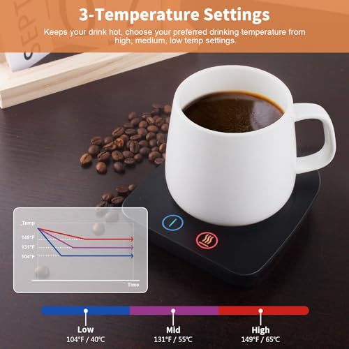 Image of VOBAGA Mug Warmer& Coffee Mug Warmer for Office Desk Use, Candle Warmer with Three Temperature Settings, Coffee Warmer Plate for Cocoa Tea Water Milk with Auto Shut Off After 4 Hours, for Ideal Gifts