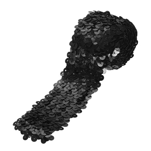 QUARKZMAN 1 Yarda 2 Pulgadas Tirita Elástica De Lentejuelas 5 Hileras Tira Plana De Lentejuelas Cinta De Tela De Lentejuelas Para Manualidades Costura De Flecos De Lentejuelas DIY Negro