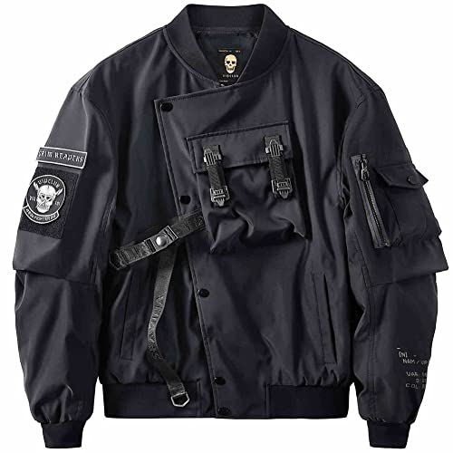 Reaper Embroidered Bomber Jacket Men Streetwear Black Cargo Jackets Coats Baseball Jacket2