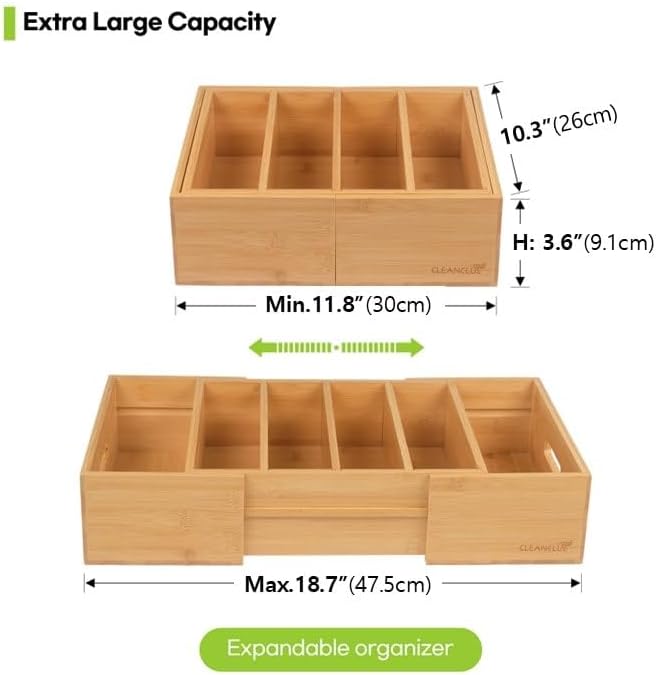 Expandable Kitchen Cabinet Organizer for Food Storage Container Lids, Bamboo Drawer Caddy Adjustable Dividers, Box for Kitchen Storage and Organization, Lids Organizer for Cabinet (Natural) - Image 2