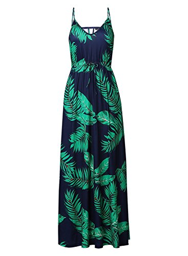 Image of HUSKARY Womens Summer Sleeveless V Neck Spaghetti Strap Pockets Beach Boho Vacation Casual Spring Maxi Dress