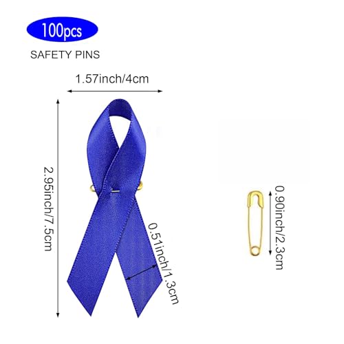Image of 100PCS Dark Blue Awareness Ribbon Pins Blue Ribbons Awareness Pins for Women Girls Campaigns, Support Groups and Fundraisers Charity Event Survivor Campaign Party Favors Supplies
