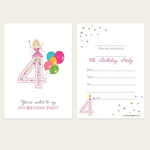 Dotty about Paper Kids Invitations - Girls 4th Birthday Fairy - Pack of 10. Friends, Party, Celebration, School Children, Classmates, Primary, Milestones. Envelopes Included (623)