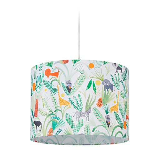 Relaxdays Luminaire Suspendu, Chambre d’Enfant, Abat-Jour Jungle, HxD : 140x35 cm, E27, Lampe à Suspension, Multicolore