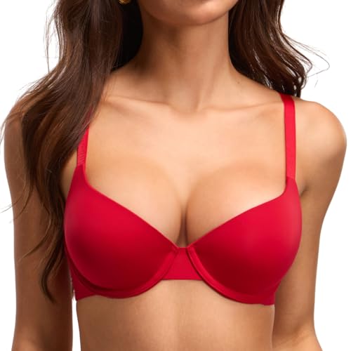 Image of DOBREVA Women's Push Up T-Shirt Bra Underwire Padded Bras Plunge Full Coverage