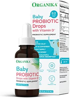 Organika Baby Probiotic Drops with Vitamin D- Soothe Colic, Reduce Fussing, Aid in Growth and Development- 7.5 ml