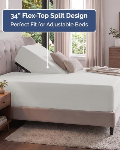 Image of Extra Deep Flex Top Split Head King Fitted Sheet - Hotel Luxury Single Fitted Sheet Only - Easily Fits 18 inch to 24 inch Mattress - Ultra Soft, Wrinkle Free w /Extra Deep Pockets - French Grey