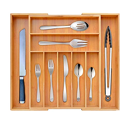 Bamboo Drawer Organiser - Expandable Cutlery Tray, 6-8 Compartment Drawer Dividers Holder for Kitchen Utensils and Flatware (Bamboo) - Image 2