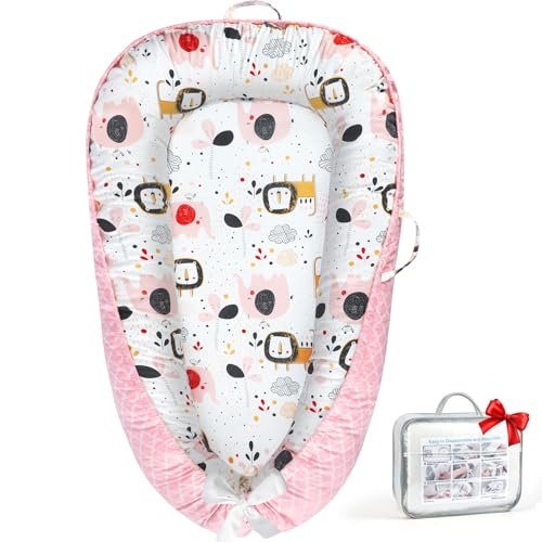 Image of Baby Lounger - Baby Lounger for Newborn 0-24 Months, Breathable Pure Cotton Baby Nest Lounger Cover, Baby Registry Newborn Essentials Gifts, Portable Floor Tummy Time Lounger for Home & Travel