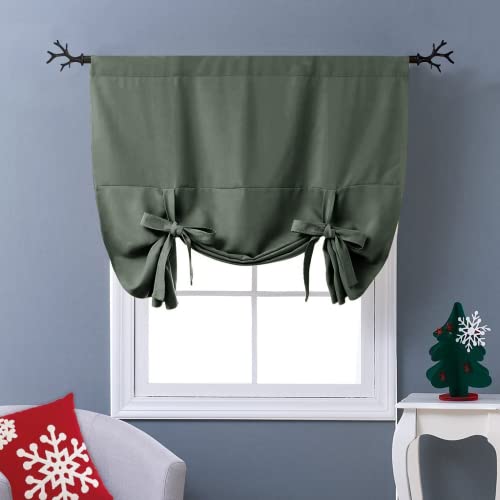 NICETOWN Blackout Shades for Windows - Tie Up Curtains and Valances Set Roman Balloon Blind Rod Pocket Short Curtain for Kitchen/Bathroom/Bay, 1 Piece, 46 x 63 inches (W x L), Dark Mallard