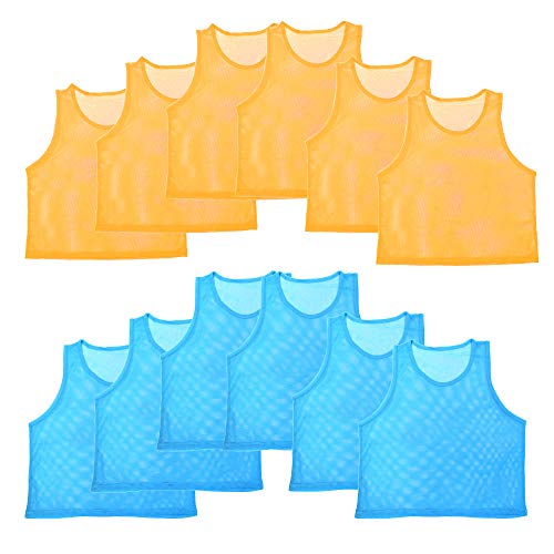 Nylon Mesh Scrimmage Team Practice Vests Jerseys for Children Youth Sports Basketball, Soccer, Football, Volleyball (12 Jerseys)