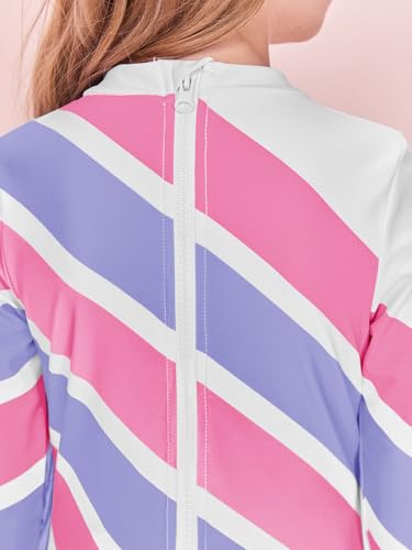 Image of Girls Long Sleeve One Piece Swimsuit Kids Multicolor Rash Guard Zipper Bathing Suits 5-14 Years