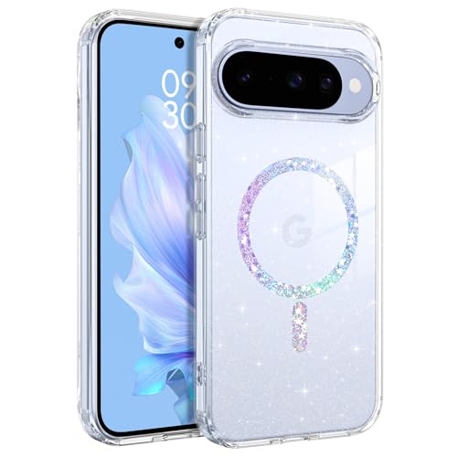 Coque magnétique pour Google Pixel 10 antichoc transparente MagSafe paillettes femme