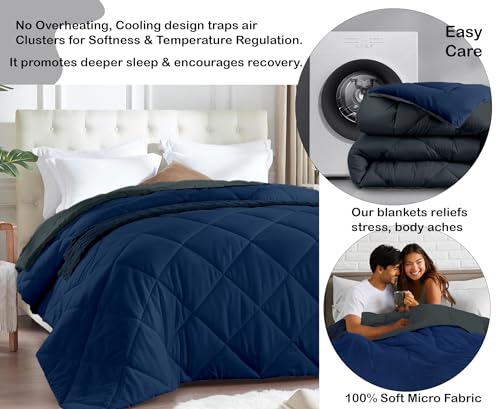 Image of AYKA Reversible Comforter 220 GSM Microfiber Reversible AC Comforter /Blanket for Winter /Quilt /Duvets for King Size Double Bed Comforter(90 * 100, Navyblue & Charcoal)| TC - 220
