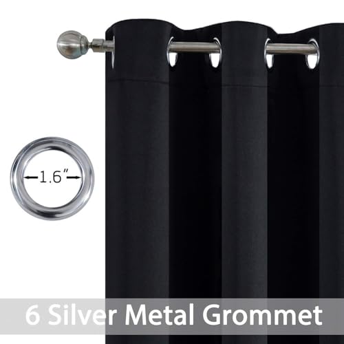 Yakamok Room Darkening Grommet Window Drapes Thermal Insulated Light Blocking Blackout Curtains for Bedroom(Black,38Wx36L,2 Panels)